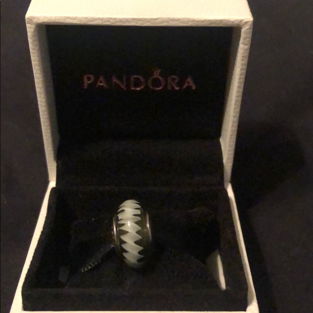 Pandora Murano Glass Green & White swirl charm